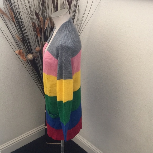 Ultra Flirt Rainbow Stripe Long Cardigan Sweater - Picture 5 of 13